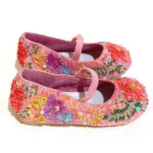 NEW sz 3, 5  Baby Sequin Beaded Coral Pink Green Girls Ballerina Flats Shoes‎